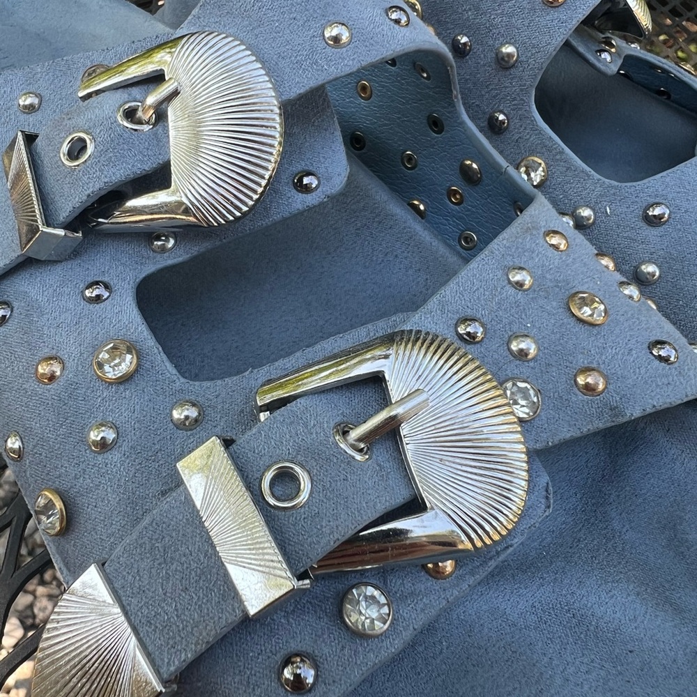 Western Studded Blue Slide Sandals - Picture 3 of 5